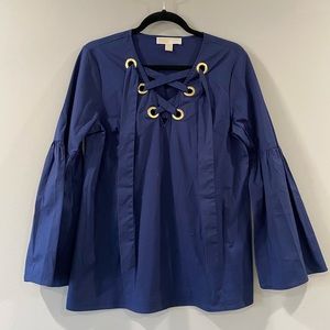 Micheal Kors Navy Blue Lace Ruffle Tunic Top Sz M